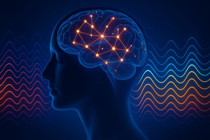 Beyin dalgaları ve sinir bağlantılarını gösteren görsel; imge terapinin bilimsel dayanaklarını, nörolojik etkilerini ve zihinsel denge üzerindeki rolünü temsil eder.