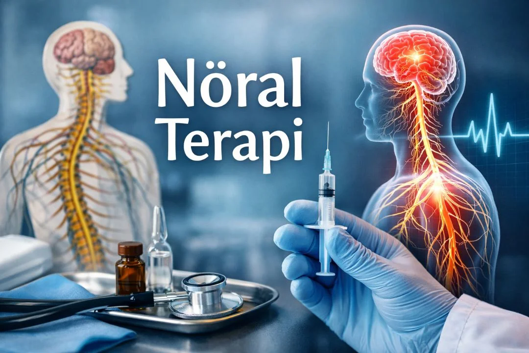 Nöral terapi tedavisini temsil eden sinir sistemi ve enjeksiyon görseli